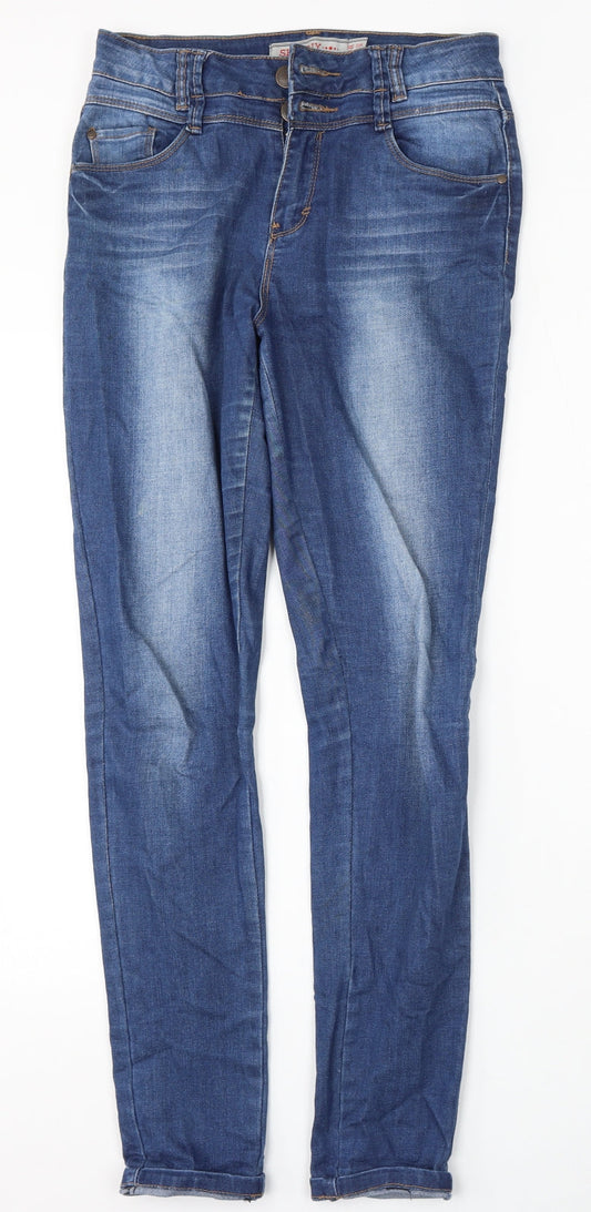 Dunnes Womens Blue Cotton Skinny Jeans Size 8 L30 in Regular Button