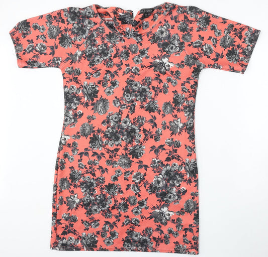 Girls On Film Womens Red Floral Polyester Pencil Dress Size 12 Round Neck