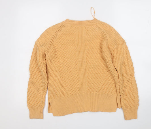 Marks and Spencer Womens Yellow Round Neck Cotton Pullover Jumper Size S