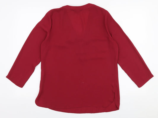 Atmosphere Womens Red Polyester Basic Blouse Size 10 V-Neck