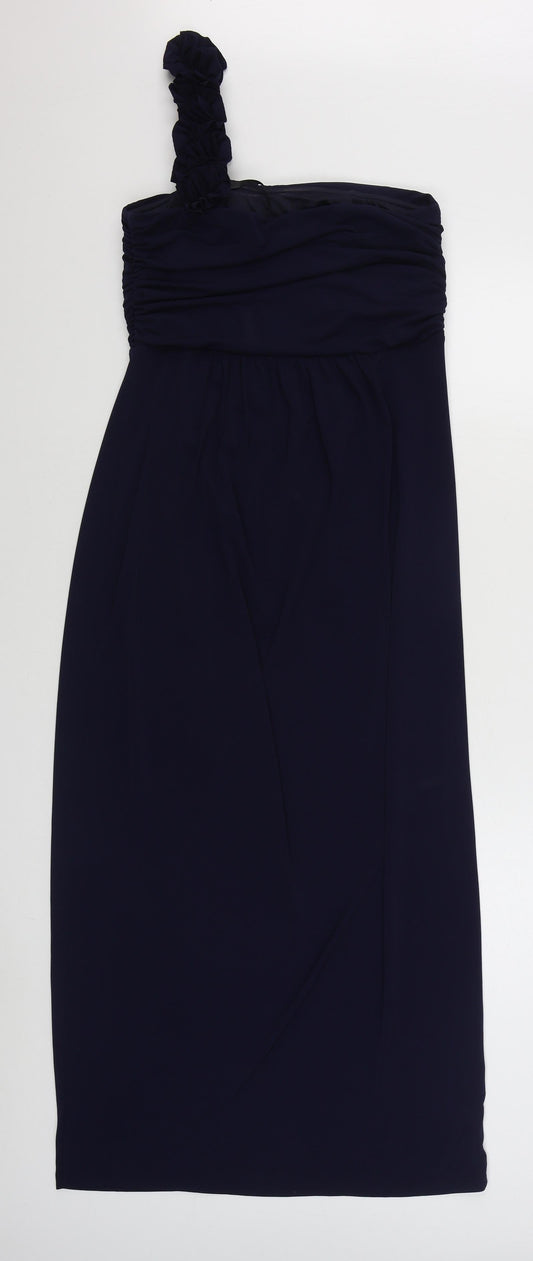 Valerie Bertinelli Womens Blue Polyester Maxi Size 10 Off the Shoulder Zip