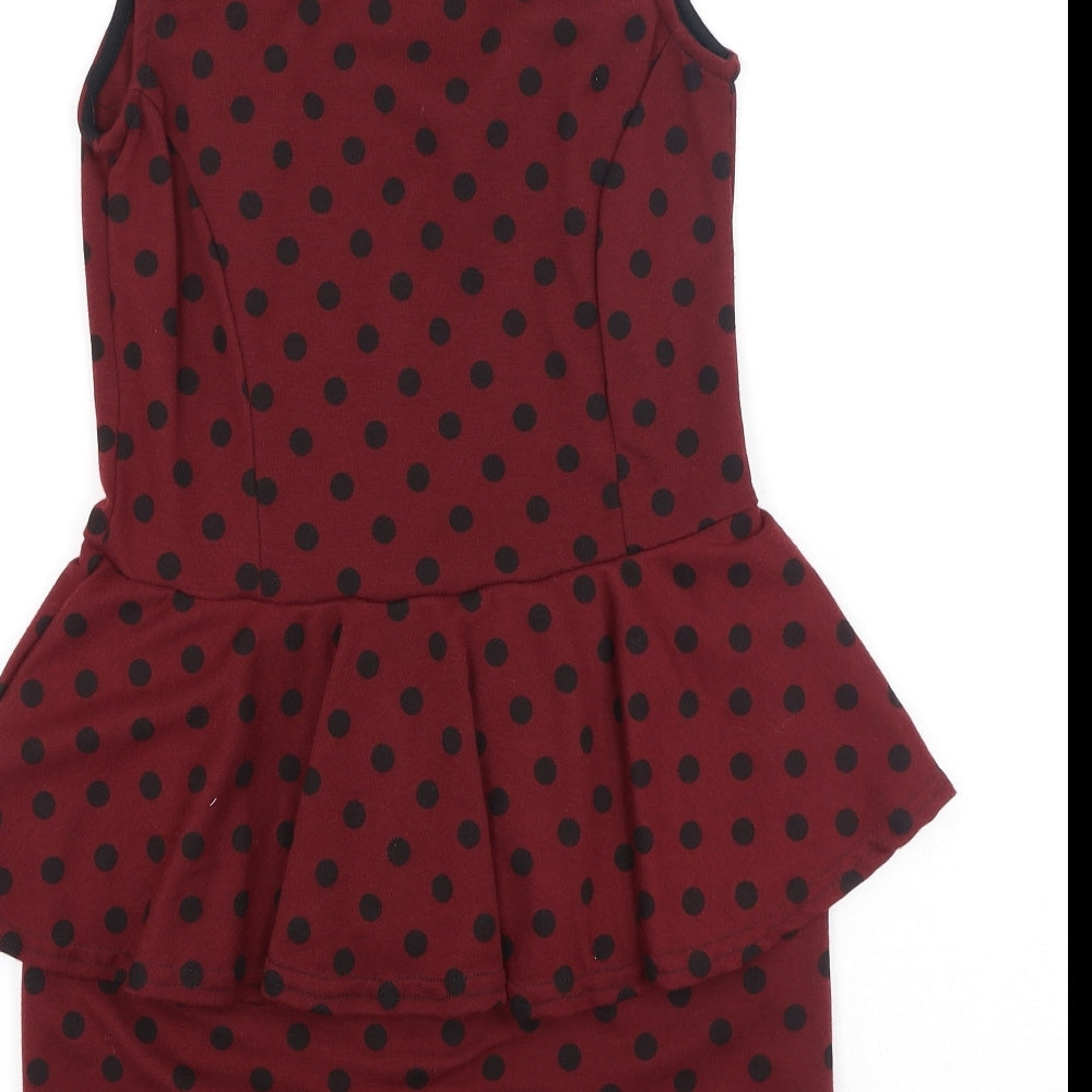 Club L Womens Red Polka Dot Polyester Bodycon Size 12 Round Neck