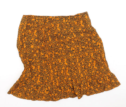 Papaya Womens Orange Animal Print Viscose Flare Skirt Size 8
