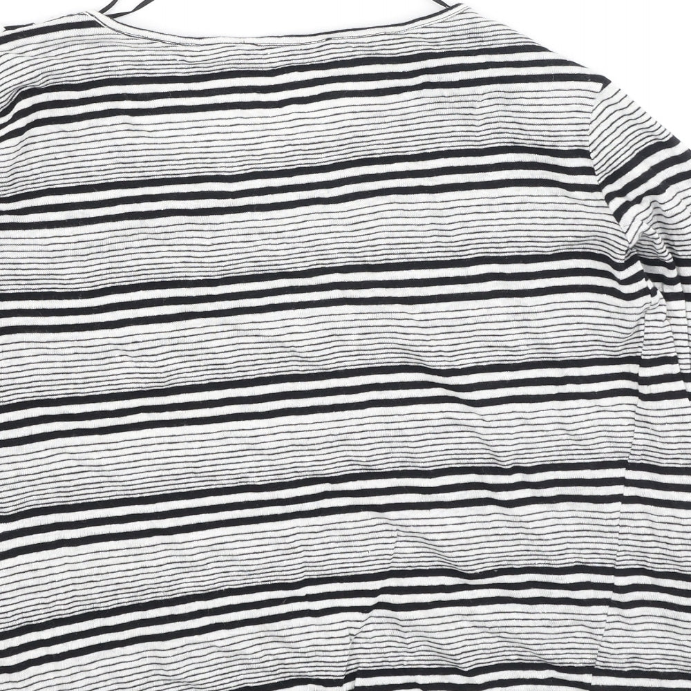 jad Womens Black Striped Polyester Basic T-Shirt Size M Round Neck