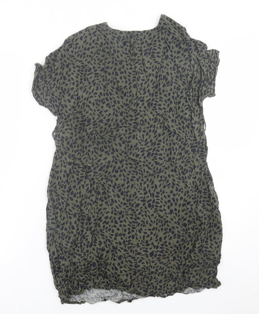 New Look Womens Green Animal Print Viscose A-Line Size 8 V-Neck Pullover