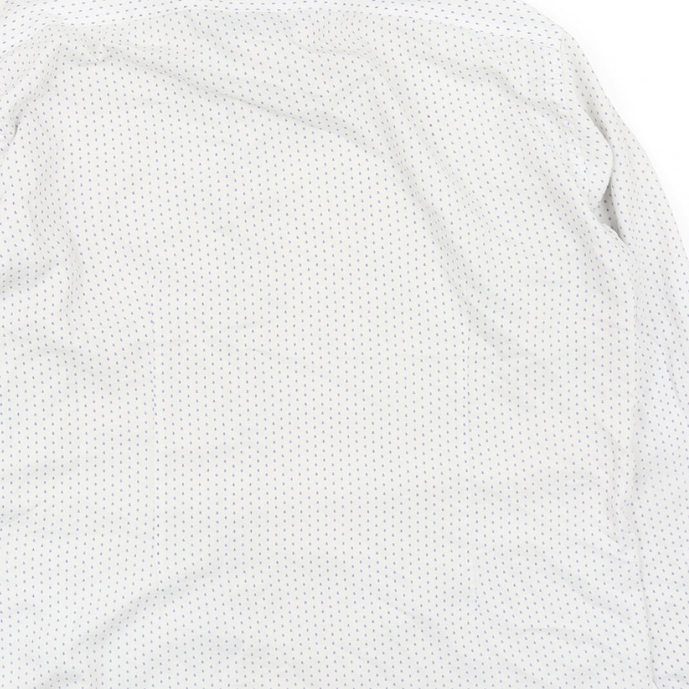 Zara Mens White Geometric Polyester Button-Up Size L Collared Button