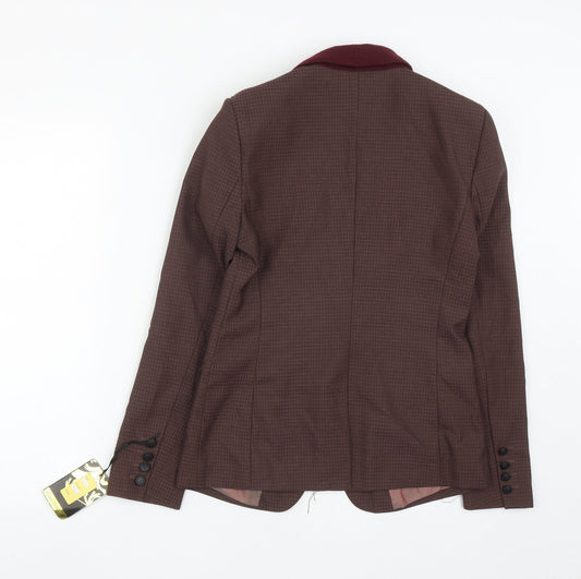 NEXT Womens Brown Plaid Polyester Jacket Suit Jacket Size 8