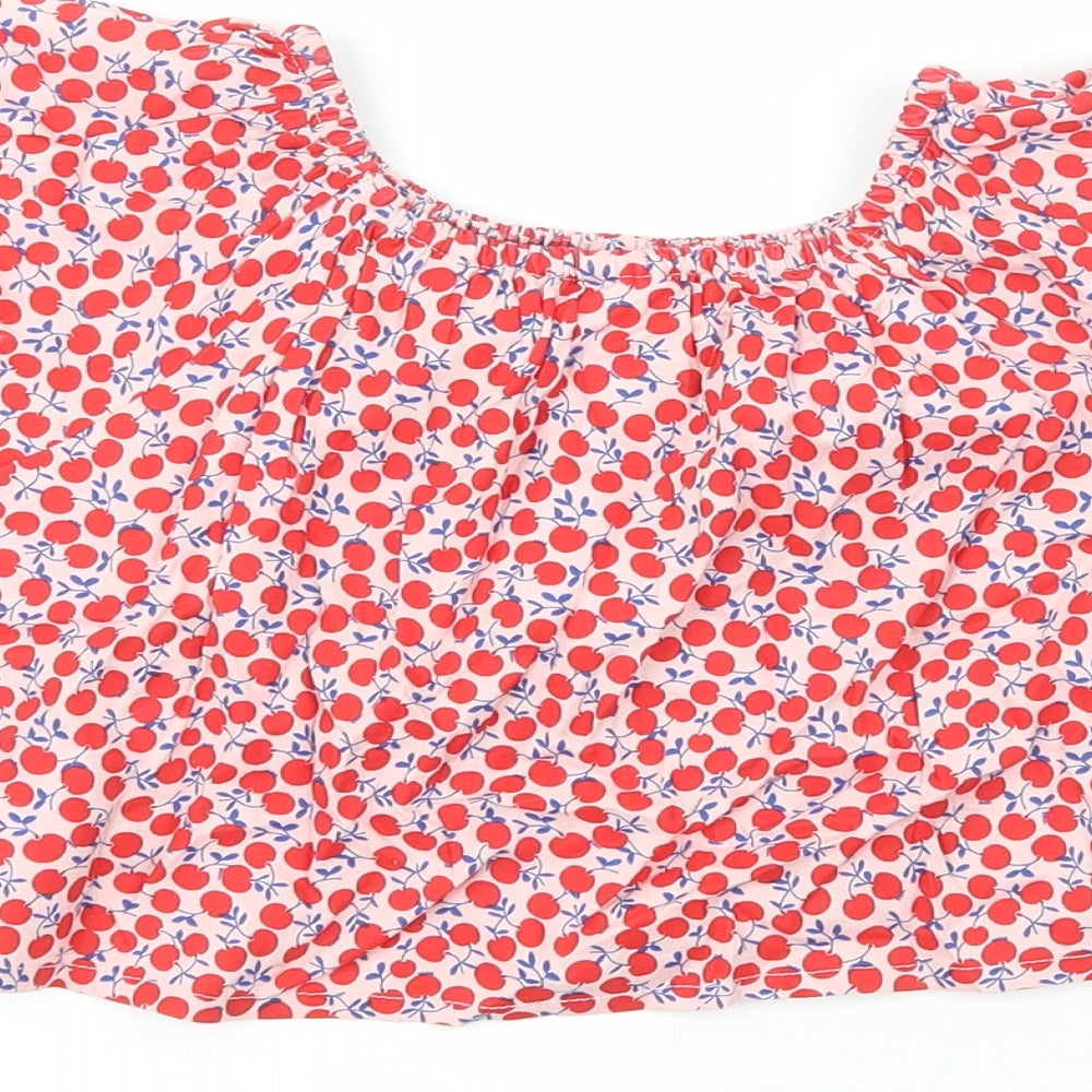 NEXT Girls Red Viscose Basic Button-Up Size 3 Years Crew Neck - Cherry Print