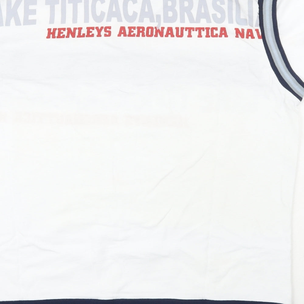 Henleys Mens White 100% Cotton Polo Size L V-Neck