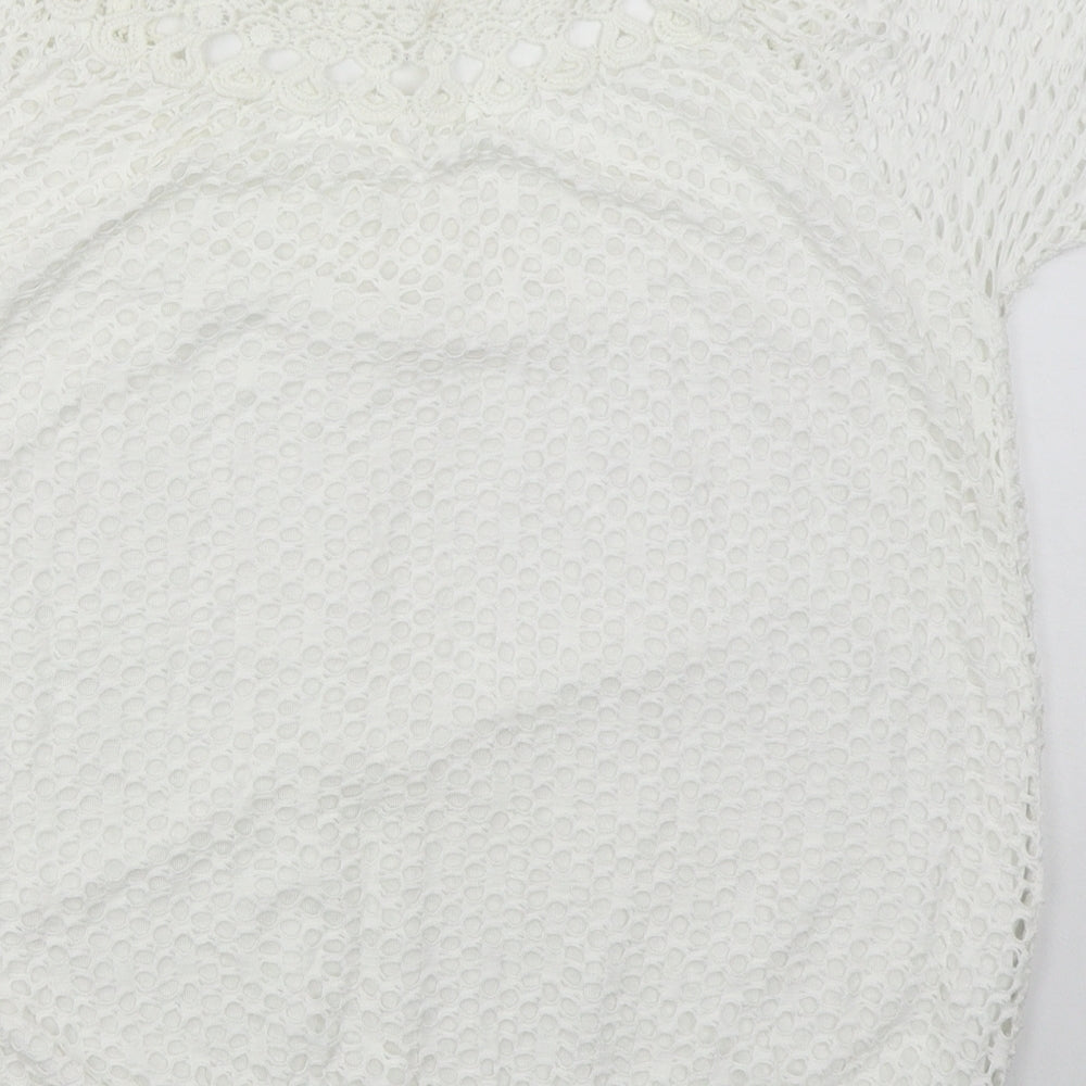 Made in Italy Womens White Viscose Basic T-Shirt Size M Boat Neck