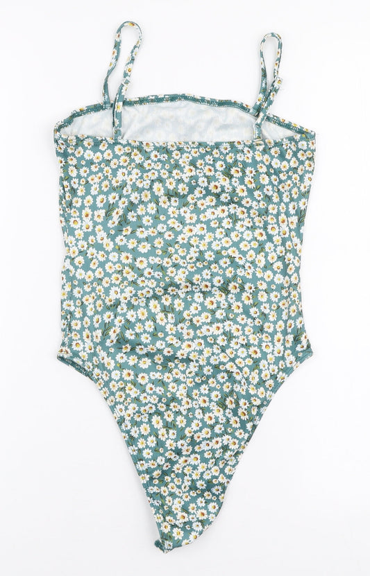SheIn Womens Green Floral Polyester Bodysuit One-Piece Size XS  Snap