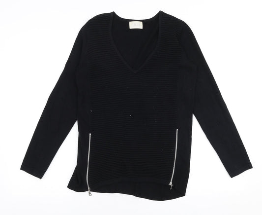 Savida Womens Black V-Neck Viscose Pullover Jumper Size S