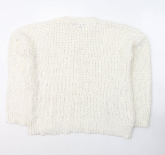 Primark Womens White Round Neck Acrylic Pullover Jumper Size 18