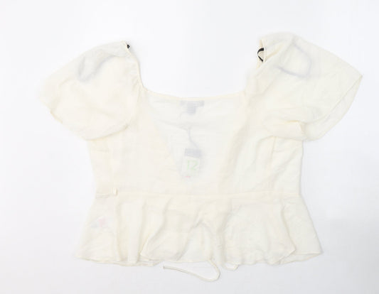 Primark Womens Ivory Viscose Basic Blouse Size 12 V-Neck