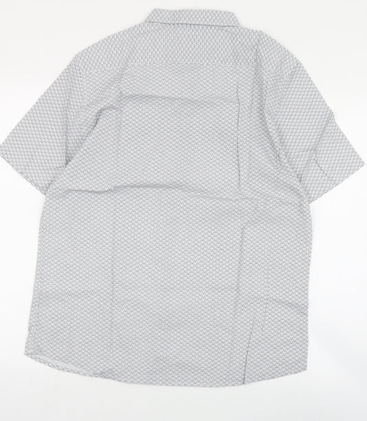 George Mens Black Geometric Cotton Button-Up Size L Collared Button