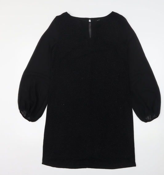 Wallis Womens Black Nylon A-Line Size 12 Round Neck