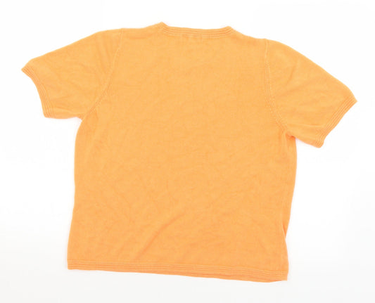 Classic Womens Orange Round Neck Acrylic Pullover Jumper Size S - S/M