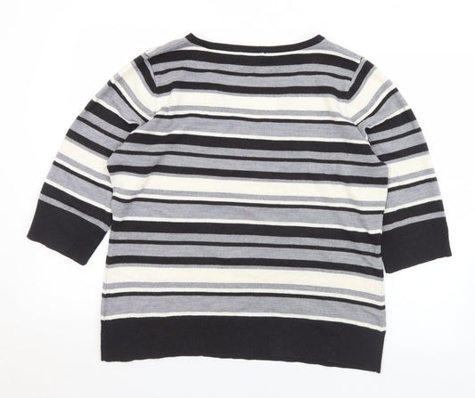 F&F Womens Multicoloured V-Neck Striped Acrylic Pullover Jumper Size 18
