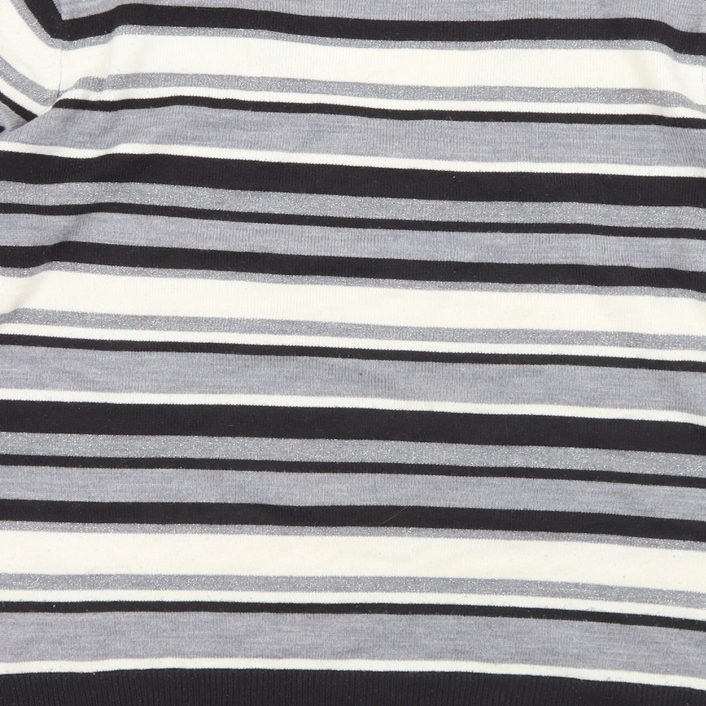 F&F Womens Multicoloured V-Neck Striped Acrylic Pullover Jumper Size 18