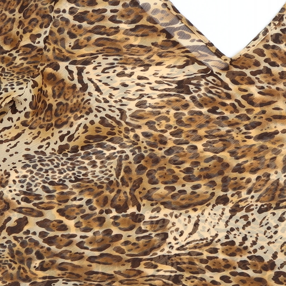 Preworn Womens Brown Animal Print Polyester Tunic Blouse Size M V-Neck
