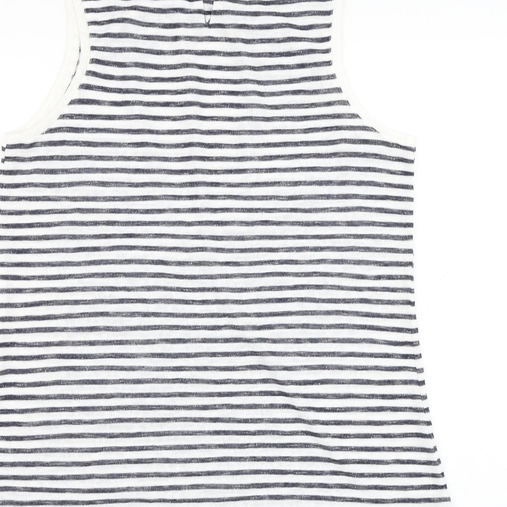 George Womens White Striped Polyester Basic Tank Size 14 Round Neck