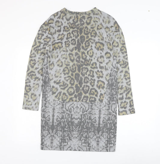 Zara Womens Grey Animal Print Cotton Jumper Dress Size S Round Neck Pullover