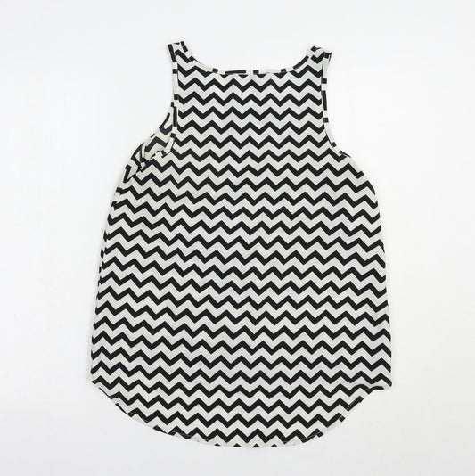 Atmosphere Womens White Striped Polyester Basic Tank Size 8 Round Neck