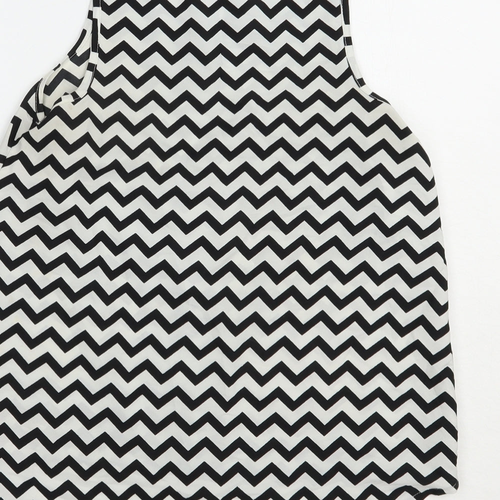 Atmosphere Womens White Striped Polyester Basic Tank Size 8 Round Neck