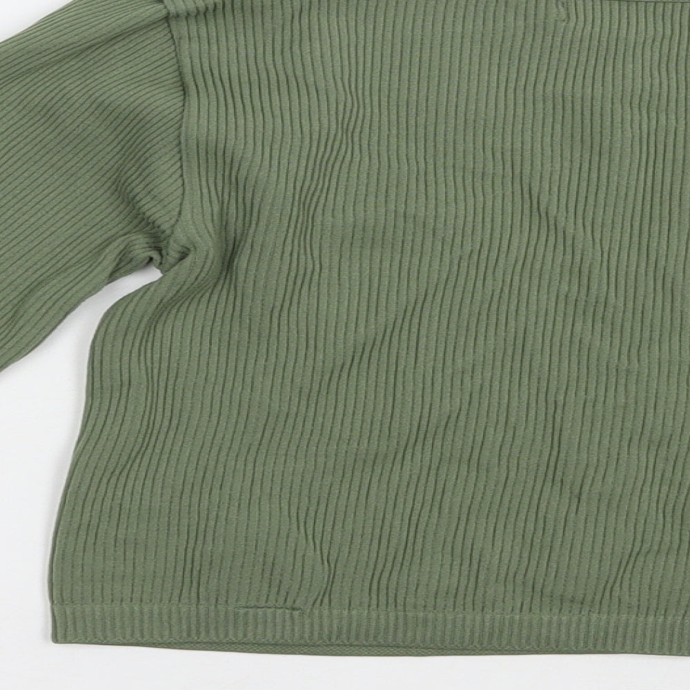 Dunnes Stores Womens Green Nylon Cropped T-Shirt Size XS Scoop Neck Pullover