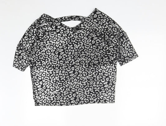 Anthology Womens Silver Geometric Polyester Basic Blouse Size 10 V-Neck