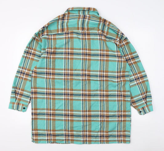 Mens UK Size M Boohoo Green Button-Up Long Sleeve Casual Shirt