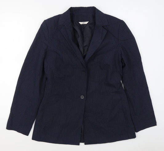 George Womens Blue Striped Jacket Blazer Size 12 Button