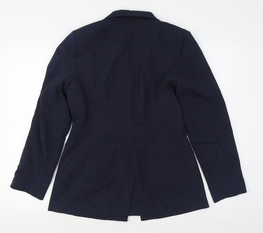 George Womens Blue Striped Jacket Blazer Size 12 Button