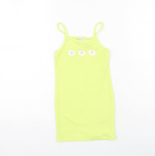 Preworn Girls Green Polyester Pencil Dress Size 5 Years Square Neck