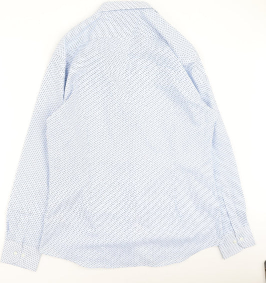 Mens UK Size 43 Marks and Spencer Blue Button-Up Long Sleeve Casual Shirt
