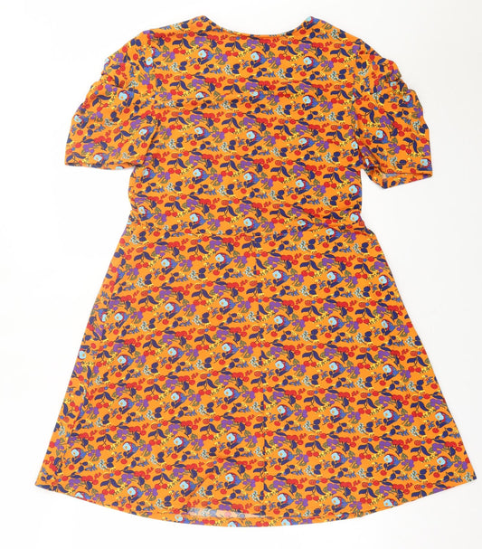 NEXT Womens Orange Geometric Polyester A-Line Size 14 Crew Neck Pullover