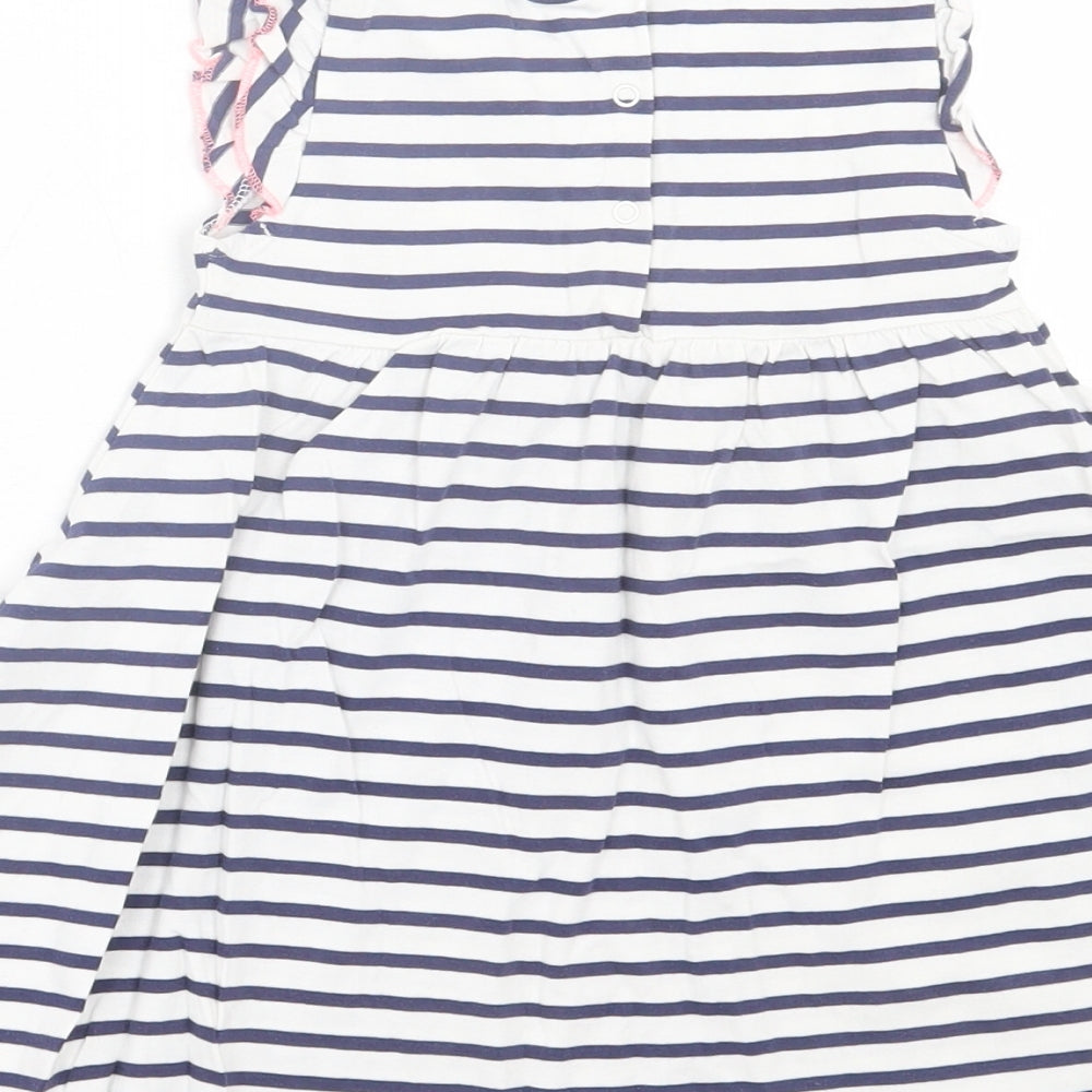 NEXT Girls White Striped Cotton A-Line Size 12-18 Months Crew Neck Pullover