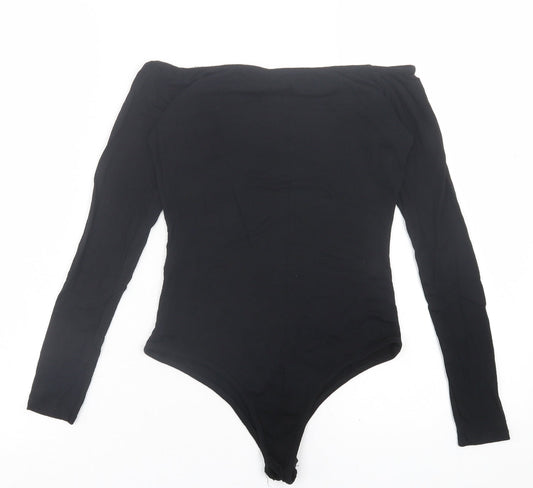 PRETTYLITTLETHING Womens Black Viscose Bodysuit One-Piece Size 10 Button