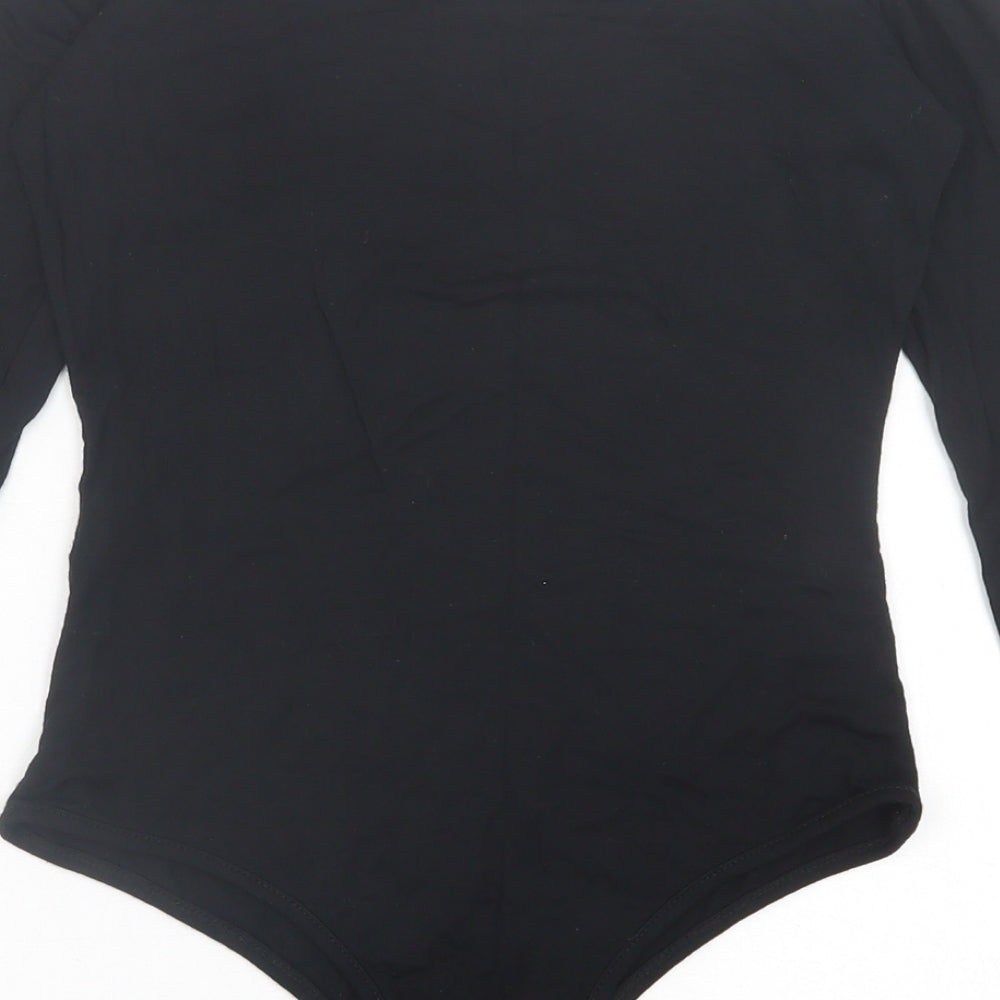 PRETTYLITTLETHING Womens Black Viscose Bodysuit One-Piece Size 10 Button