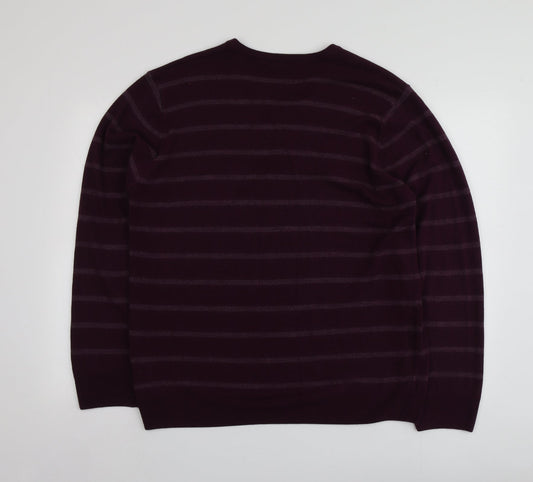 M&S Mens Purple V-Neck Striped Acrylic Pullover Jumper Size XL