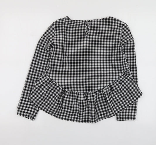 SheIn Womens Black Check Cotton Basic Blouse Size XS Round Neck