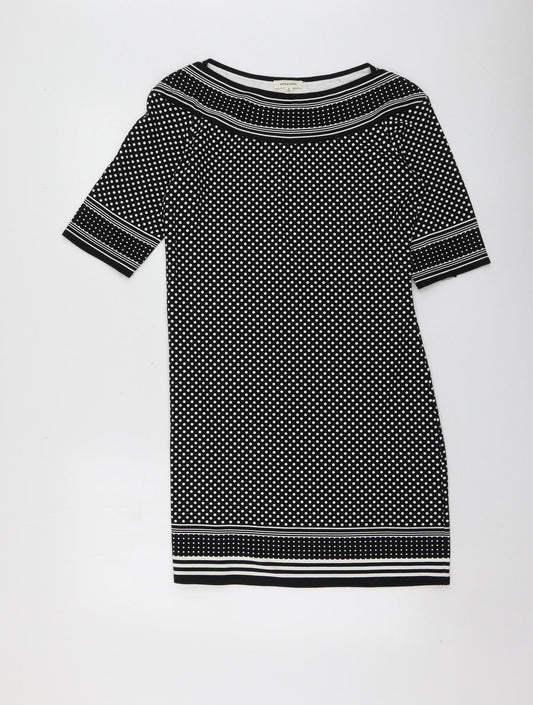 Max Studio Womens Black Polka Dot Rayon A-Line Size S Round Neck