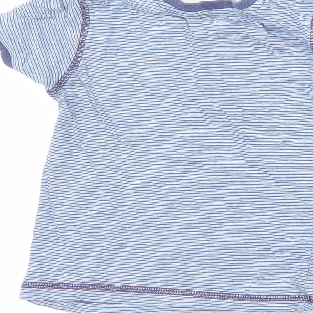 Woolworths Boys Blue Striped 100% Cotton Pullover T-Shirt Size 2-3 Years Crew Neck