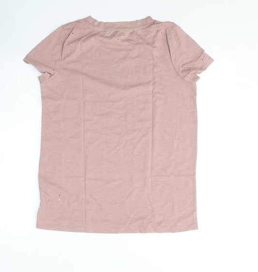 NEXT Womens Pink Cotton Basic T-Shirt Size 8 Round Neck - hole pattern detail