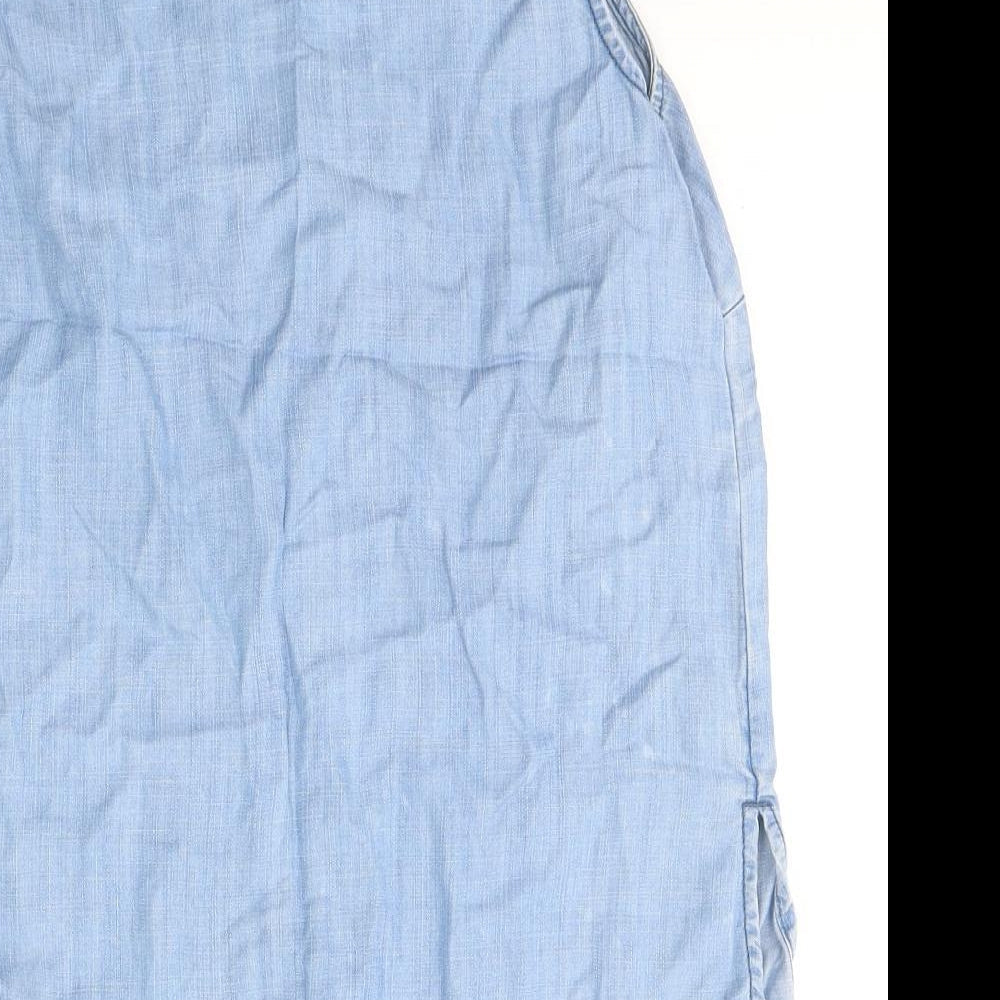 Papaya Womens Blue Lyocell Tank Dress Size 10 Round Neck Button