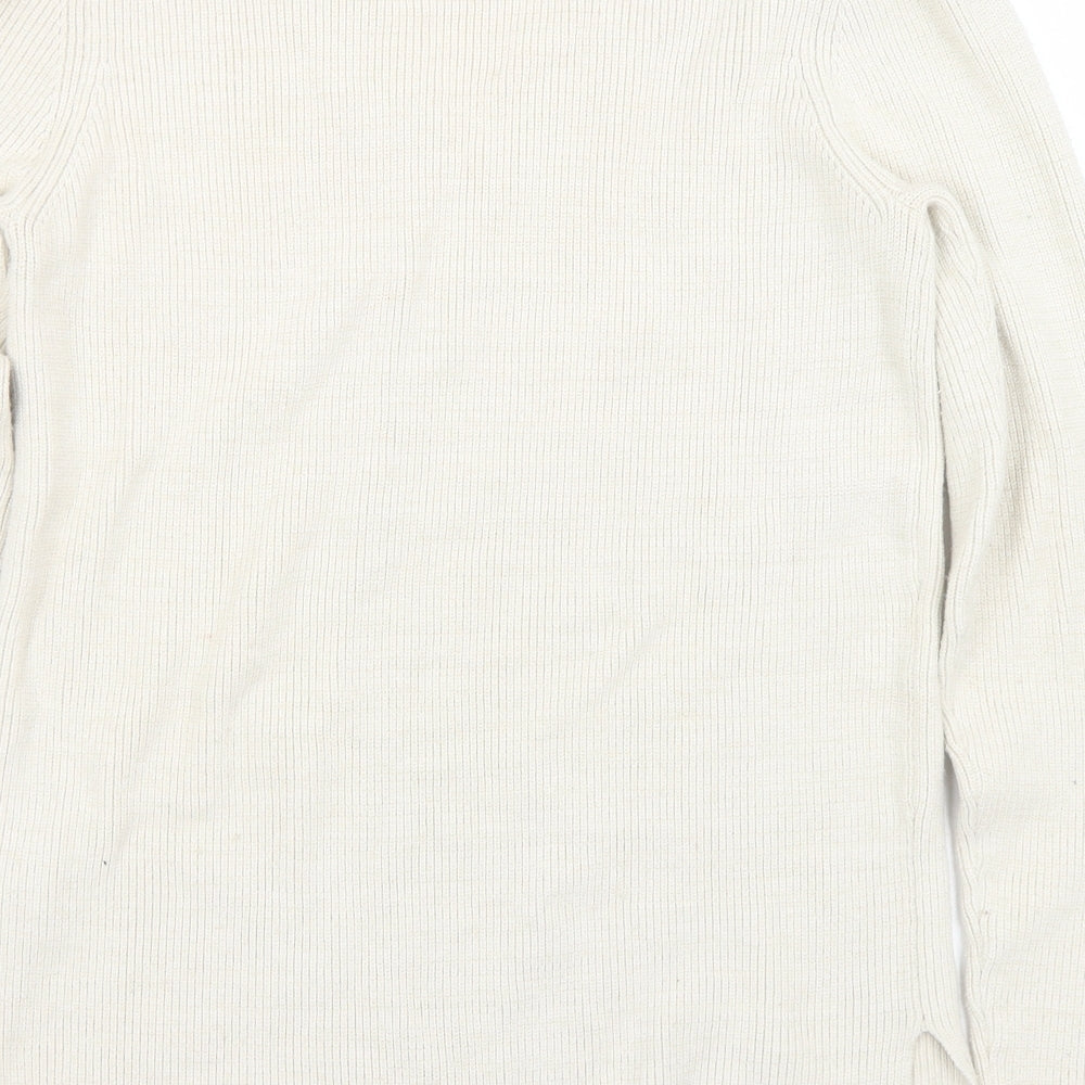 Gallery Womens Ivory V-Neck Cotton Pullover Jumper Size S