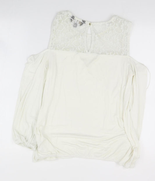 Lipsy Womens Ivory Viscose Basic Blouse Size 12 Round Neck