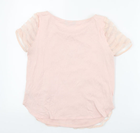 F&F Womens Pink Striped Polyester Basic Blouse Size 6 Round Neck