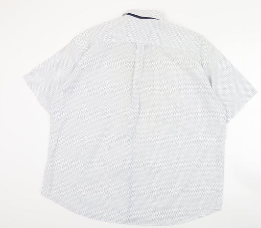 S&C Mens White Geometric Polyester Button-Up Size L Collared Button