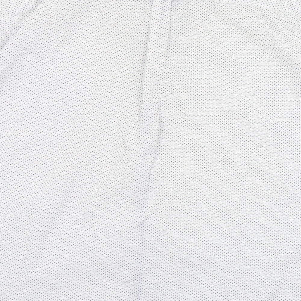 S&C Mens White Geometric Polyester Button-Up Size L Collared Button